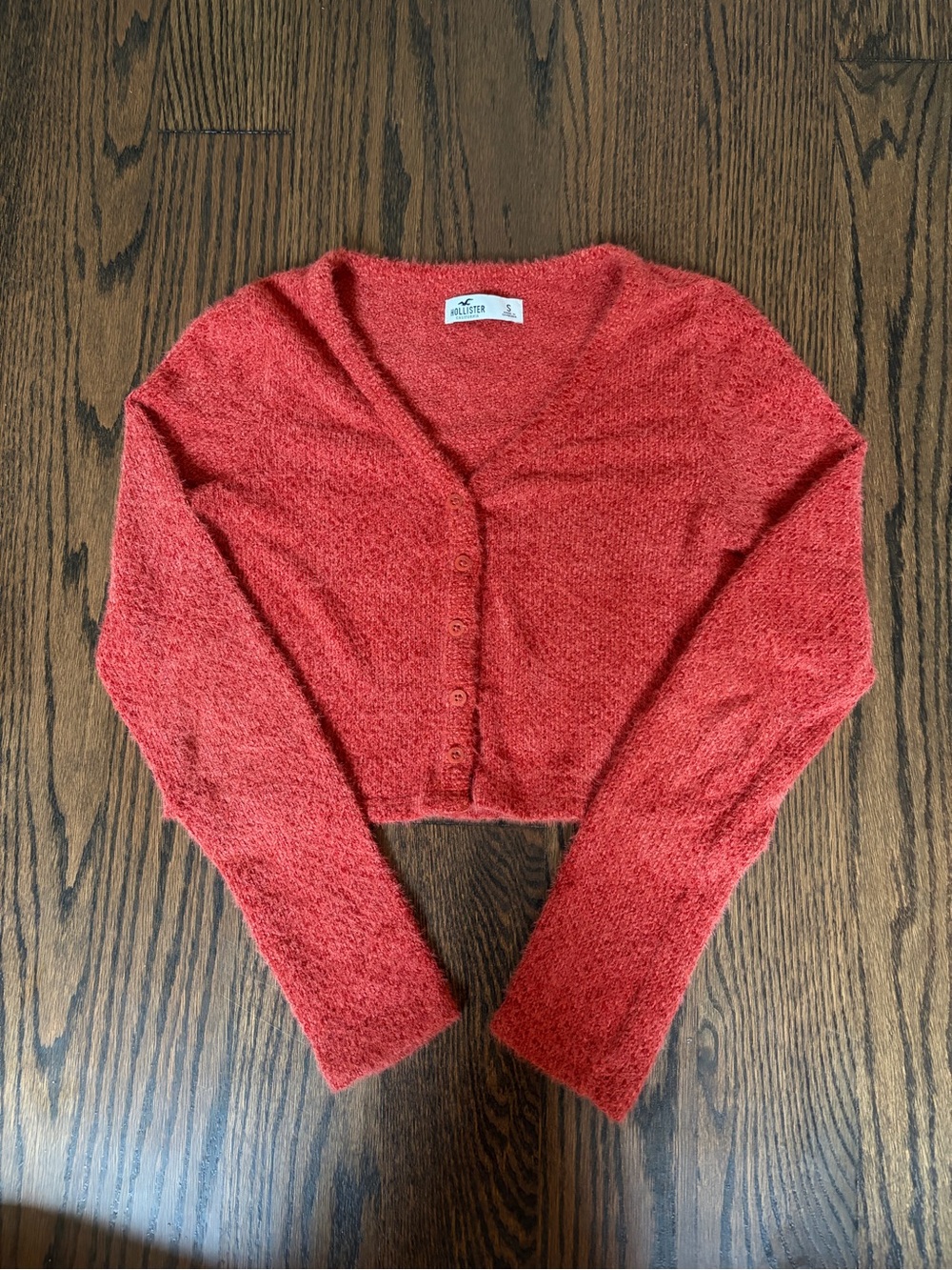 Hollister Women's Cropped Rust Red Button-Up Cardigan